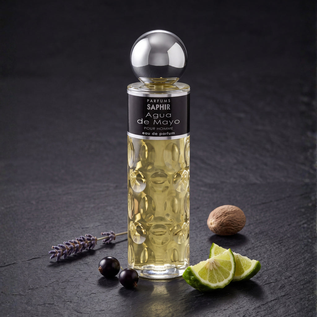 Saphir Parfums 200 ml Flakon. Der Duft Agua de Mayo mit Inhaltsstoffen.