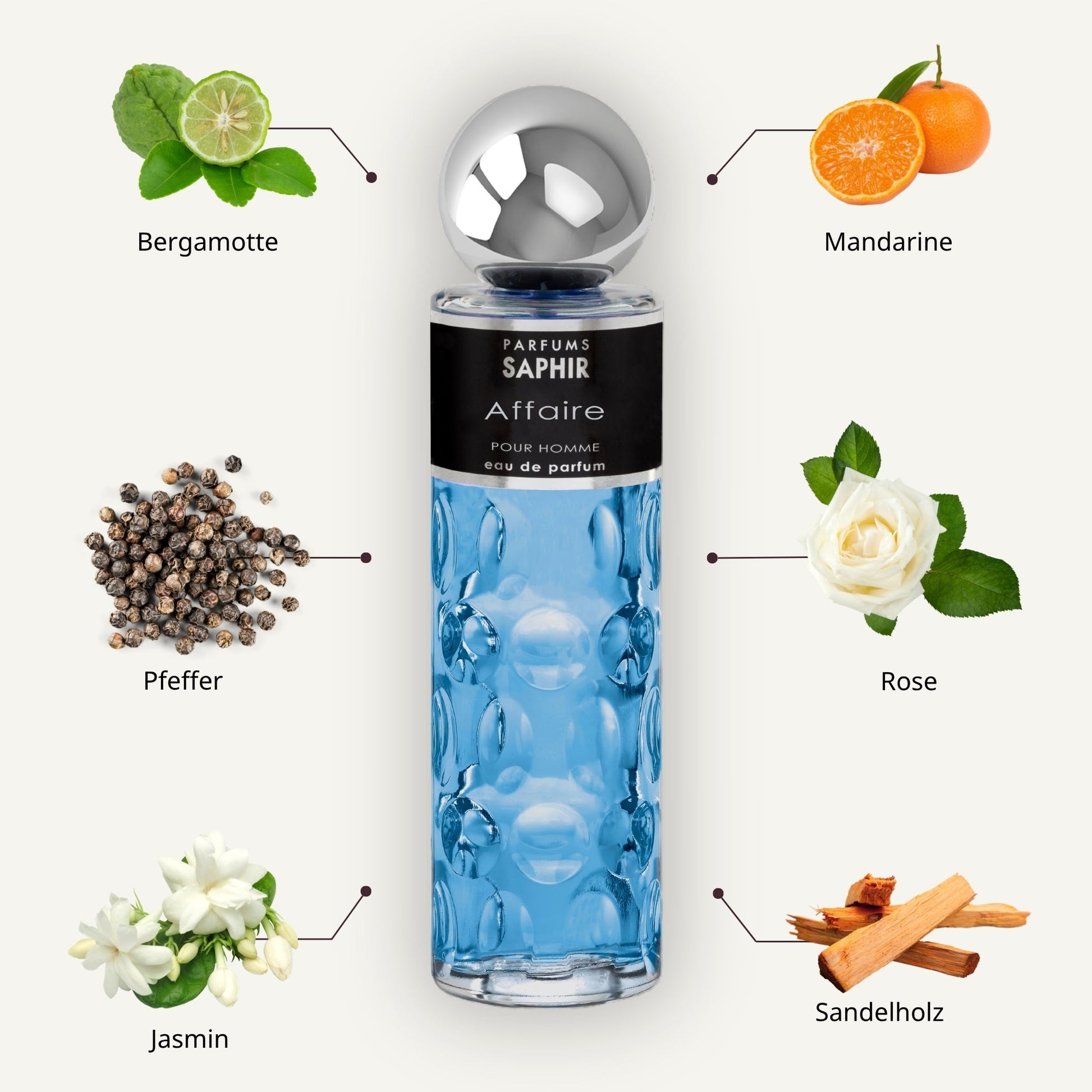 Saphir Parfums 200 ml Flakon. Der Duft Affaire mit Inhaltsstoffen.