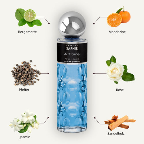 Saphir Parfums 200 ml Flakon. Der Duft Affaire mit Inhaltsstoffen.