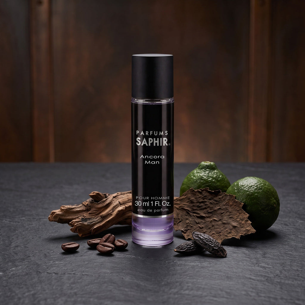 Saphir Parfums 30 ml Flakon. Der Duft Ancora Man mit Inhaltsstoffen.