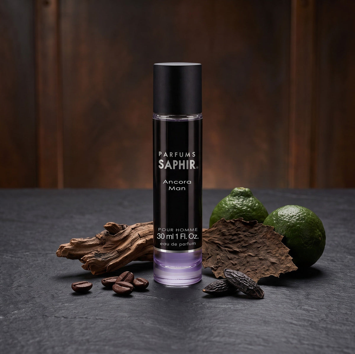 Saphir Parfums 30 ml Flakon. Der Duft Ancora Man mit Inhaltsstoffen.