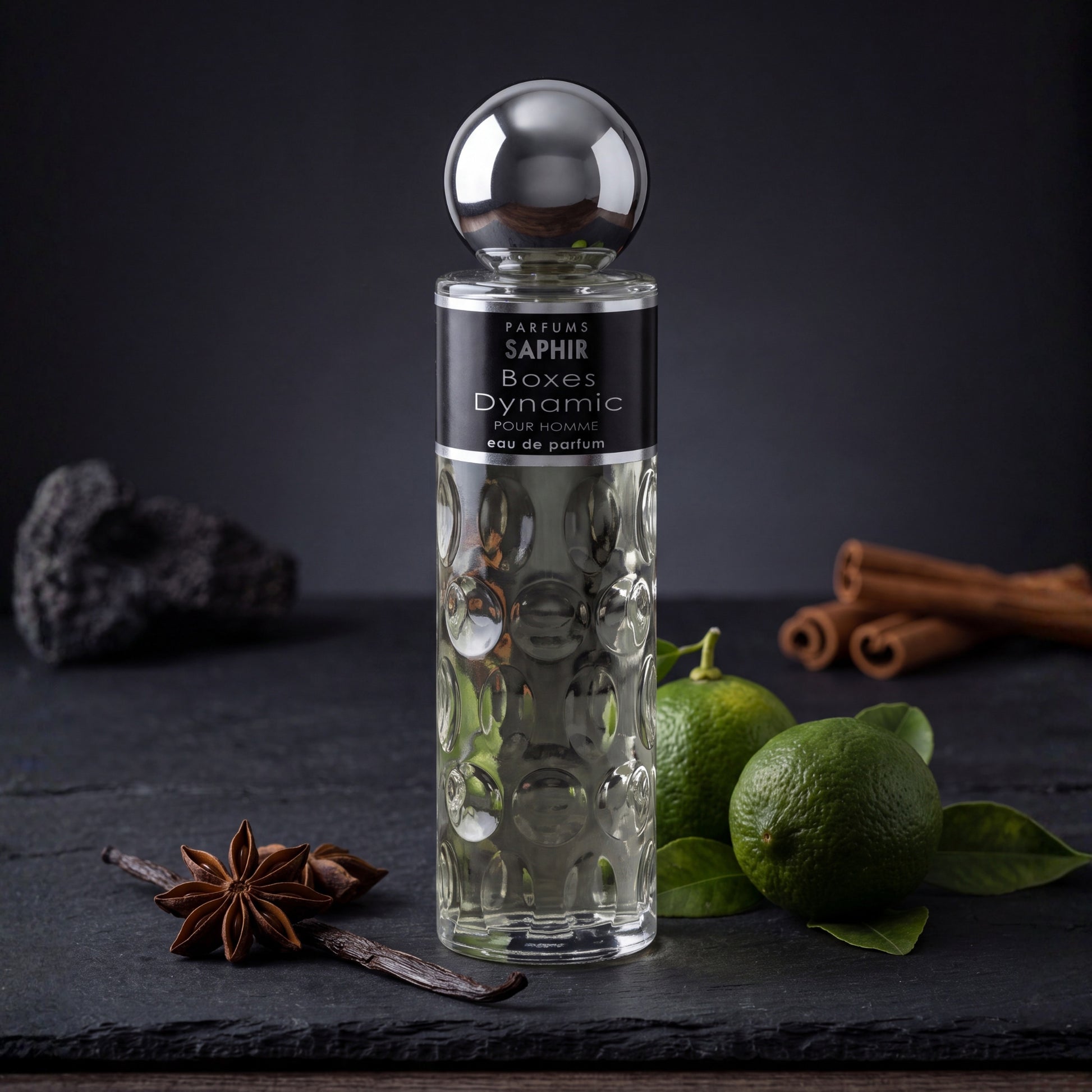 Saphir Parfums 200 ml Flakon. Der Duft Boxes Dynamic mit Inhaltsstoffen.