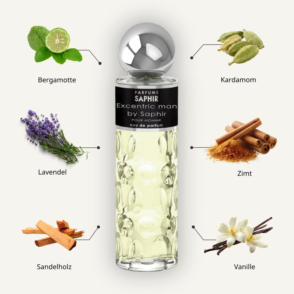 Saphir Parfums 200 ml Flakon. Der Duft Excentrix Man mit Inhaltsstoffen.