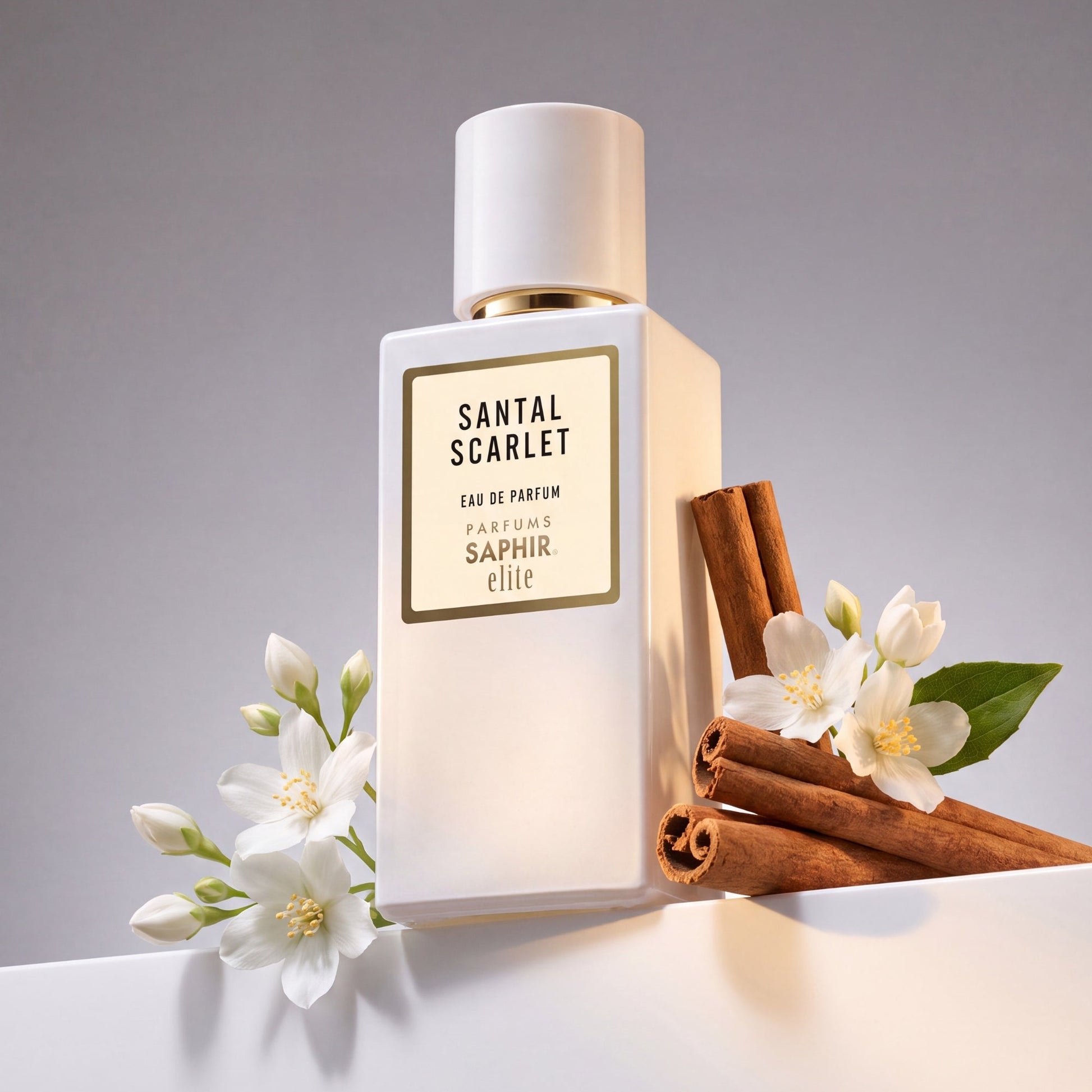 Saphir Parfums Elite Flakon. Der Duft Santal Scarlet mit Inhaltsstoffen.