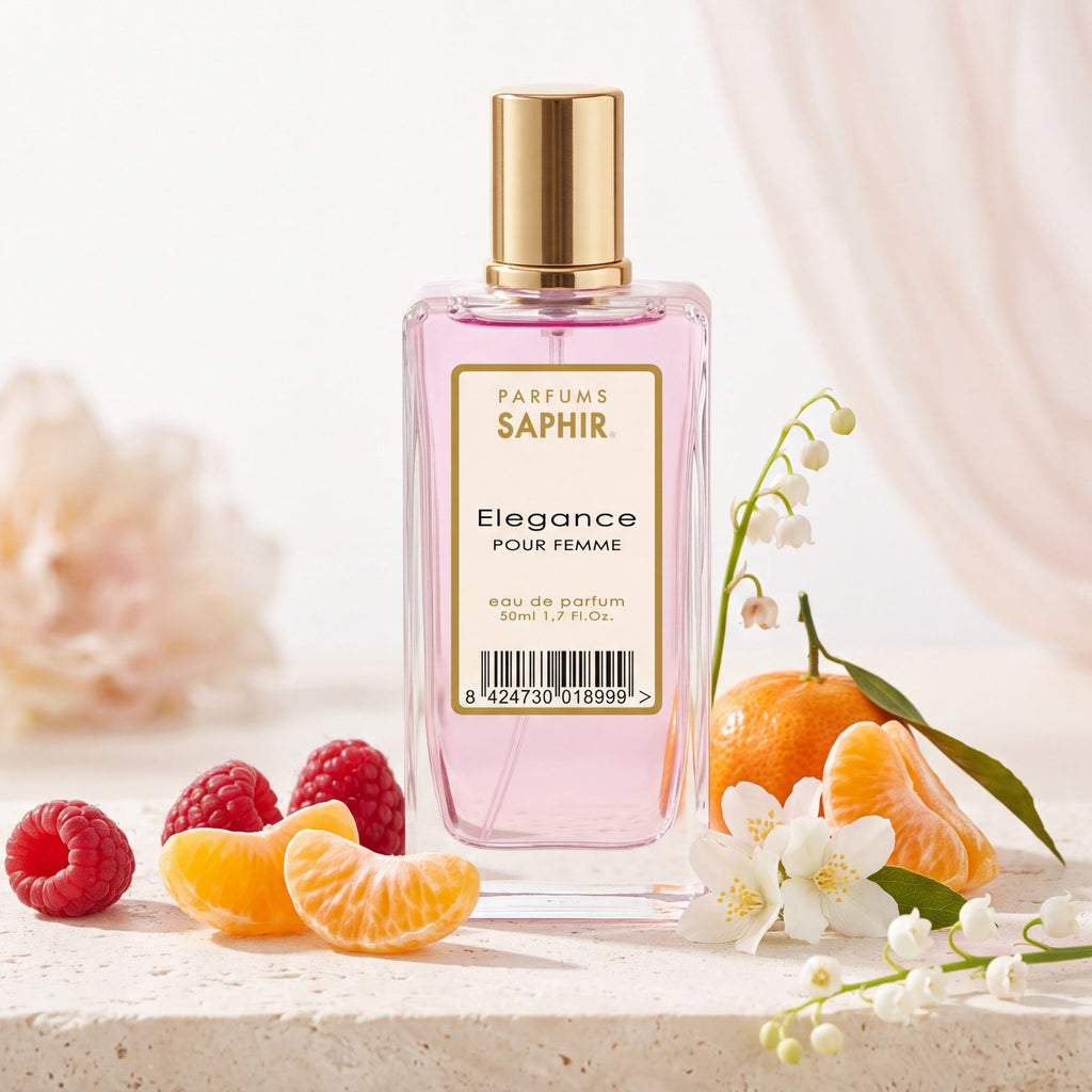 Saphir Parfums 50 ml Flakon. Der Duft Elegance mit Inhaltsstoffen.