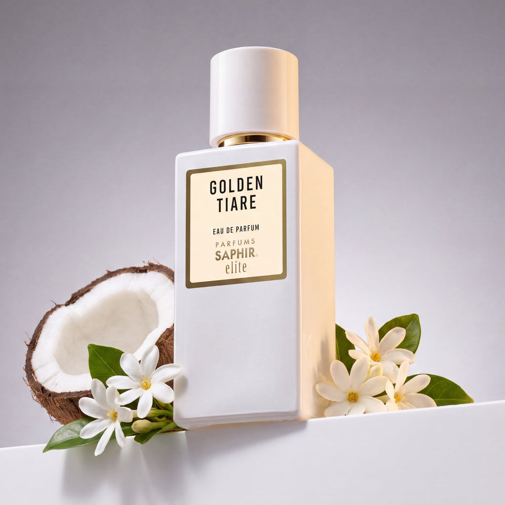 Saphir Parfums Elite Flakon. Der Duft Golden Tiare mit Inhaltsstoffen.
