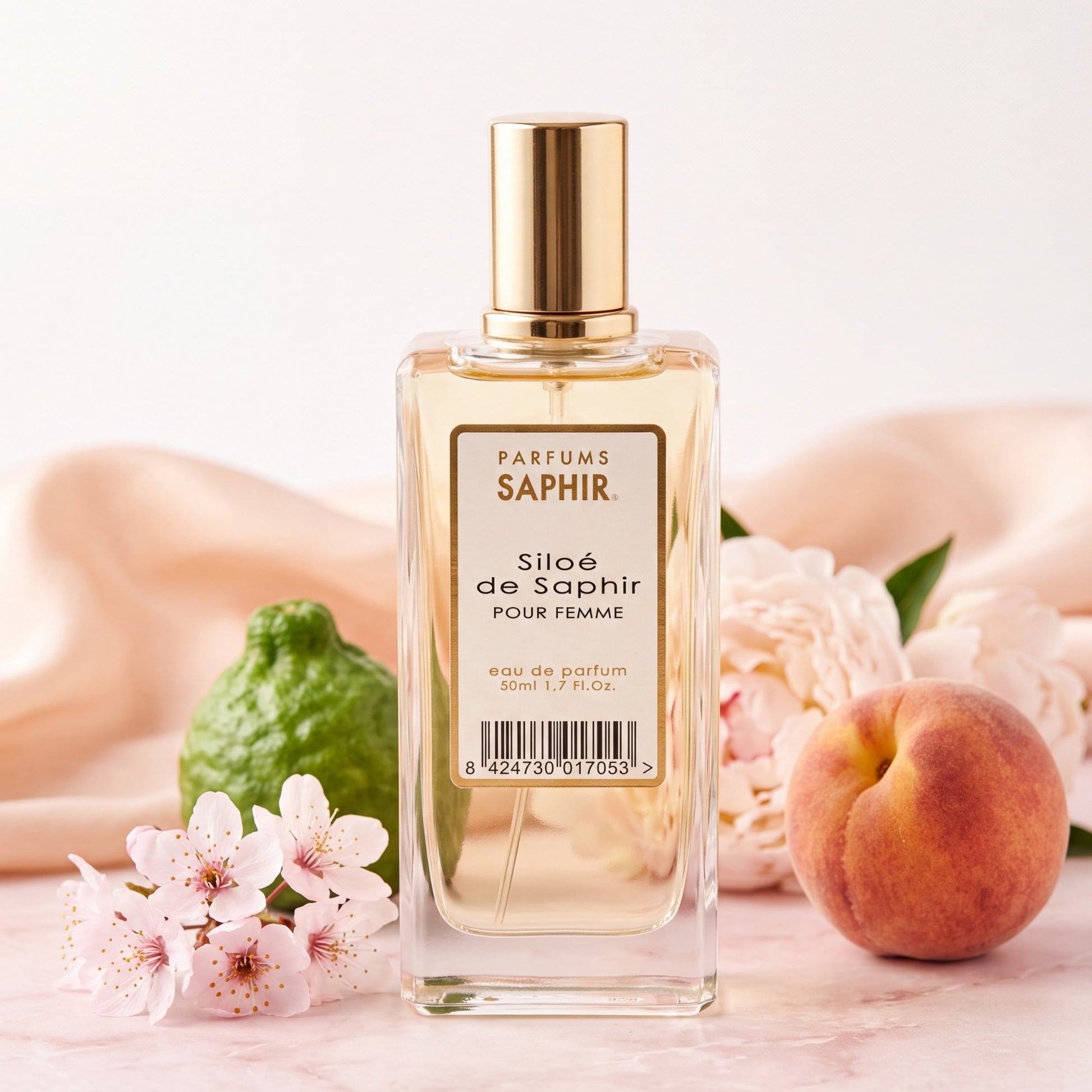 Saphir Parfums 50 ml Flakon. Der Duft Siloé de Saphir mit Inhaltsstoffen.