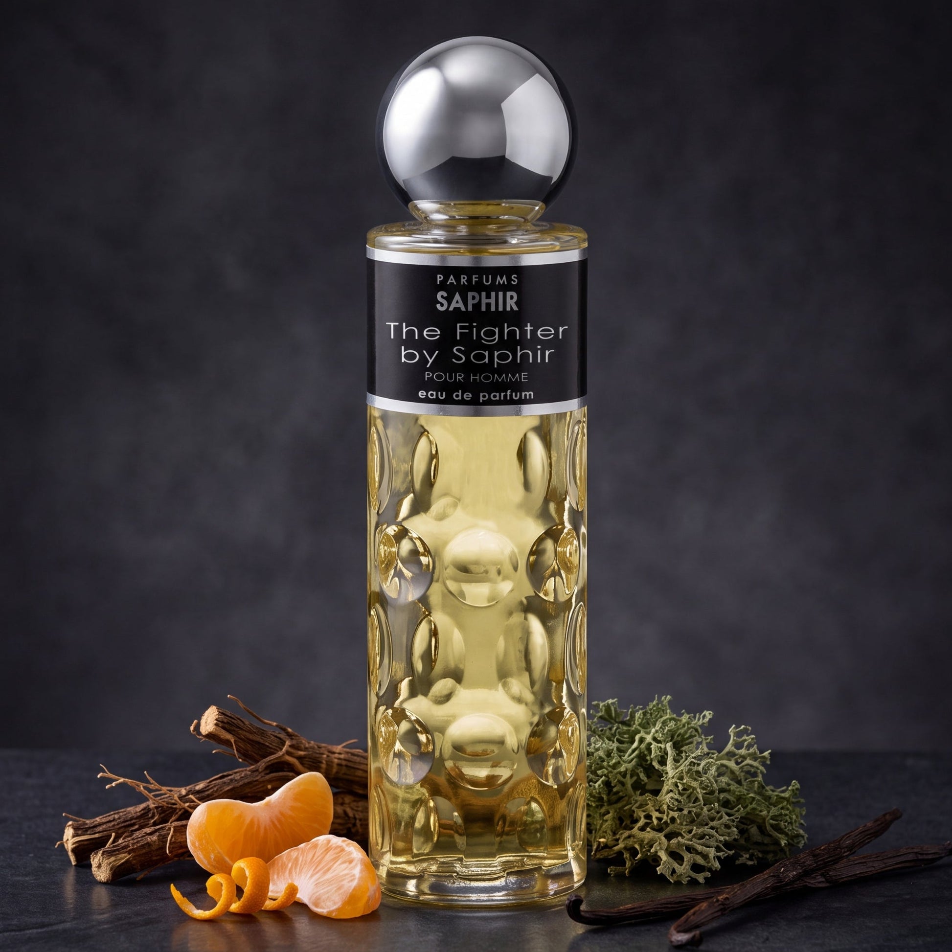 Saphir Parfums 200 ml Flakon. Der Duft The Fighter mit Inhaltsstoffen.