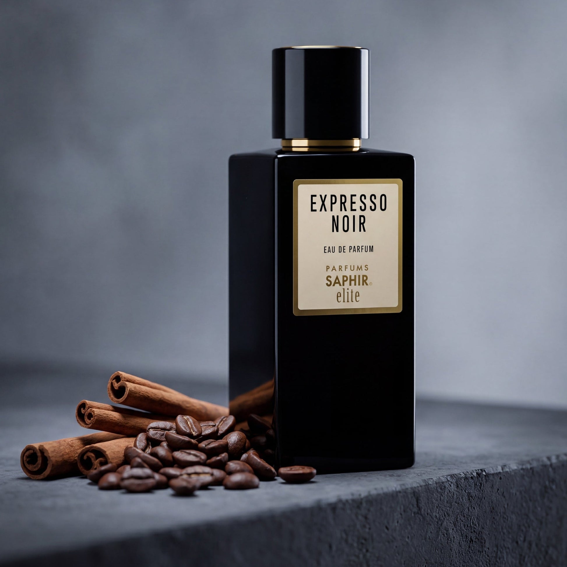 Saphir Parfums Elite Flakon. Der Duft Expresso Noir mit Inhaltsstoffen.