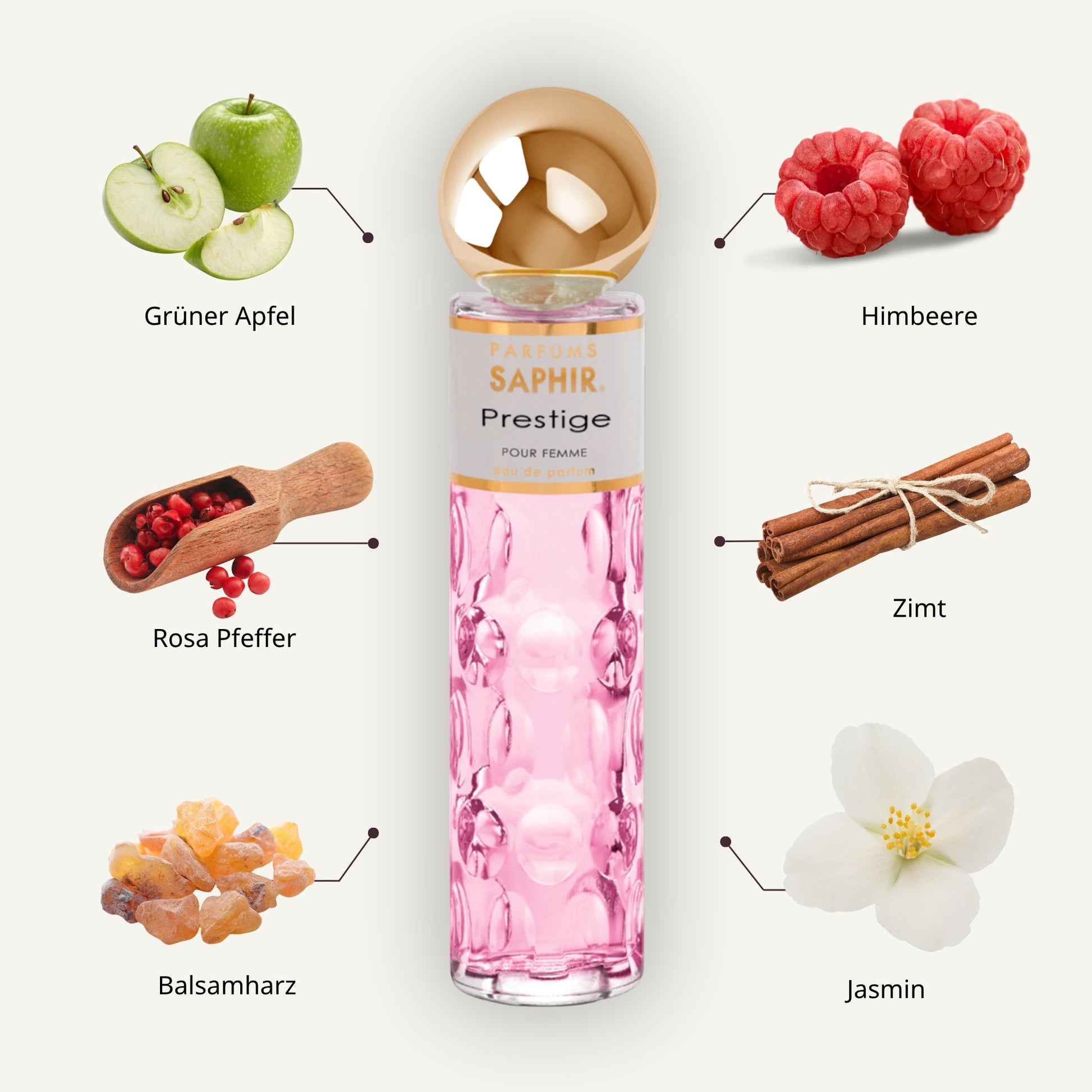 Saphir Parfums 30 ml Flakon. Der Duft Prestige mit Inhaltsstoffen.