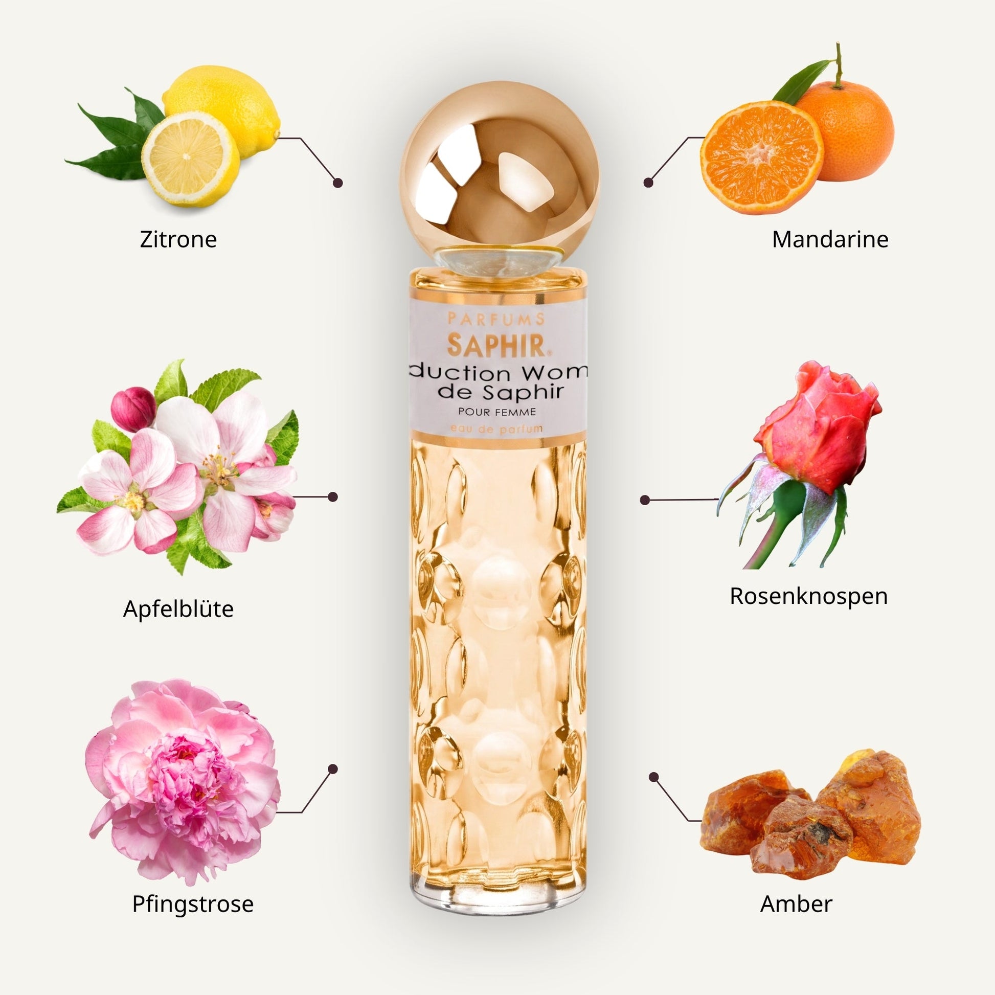 Saphir Parfums 30 ml Flakon. Der Duft Seduction Woman de Saphir mit Inhaltsstoffen.