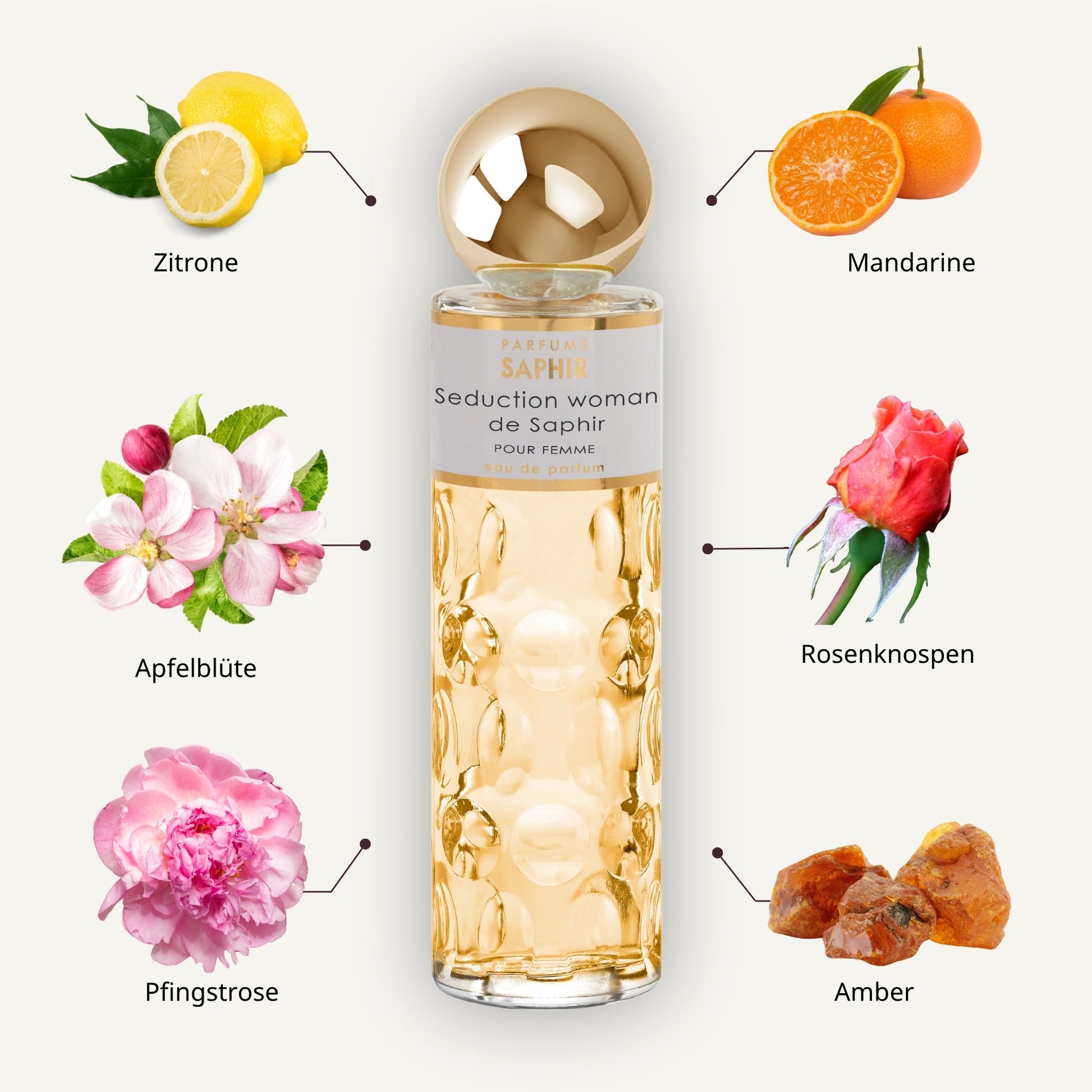 Saphir Parfums 200 ml Flakon. Der Duft Seduction Woman de Saphir mit Inhaltsstoffen.