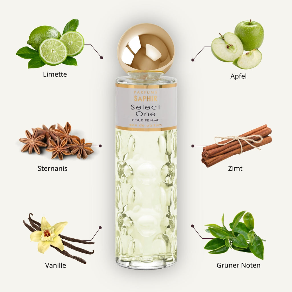 Saphir Parfums 200 ml Flakon. Der Duft Selection One mit Inhaltsstoffen.