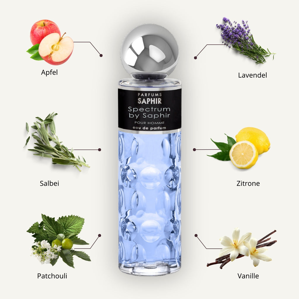 Saphir Parfums 200 ml Flakon. Der Duft Spectrum by Saphir mit Inhaltsstoffen.