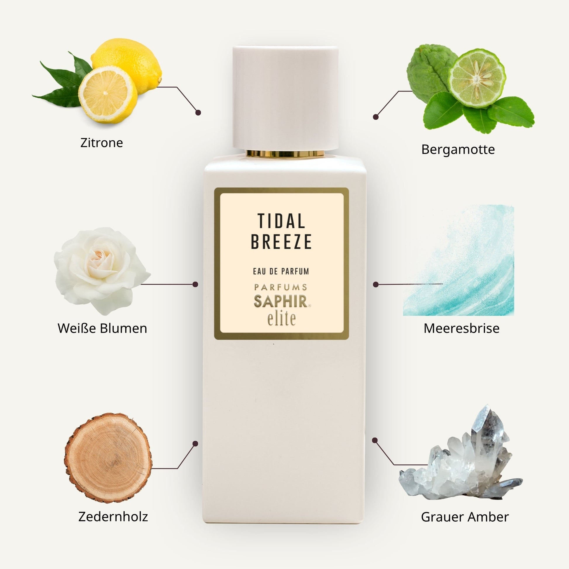 Saphir Parfums Elite Flakon. Der Duft Tidal Breeze mit Inhaltsstoffen.
