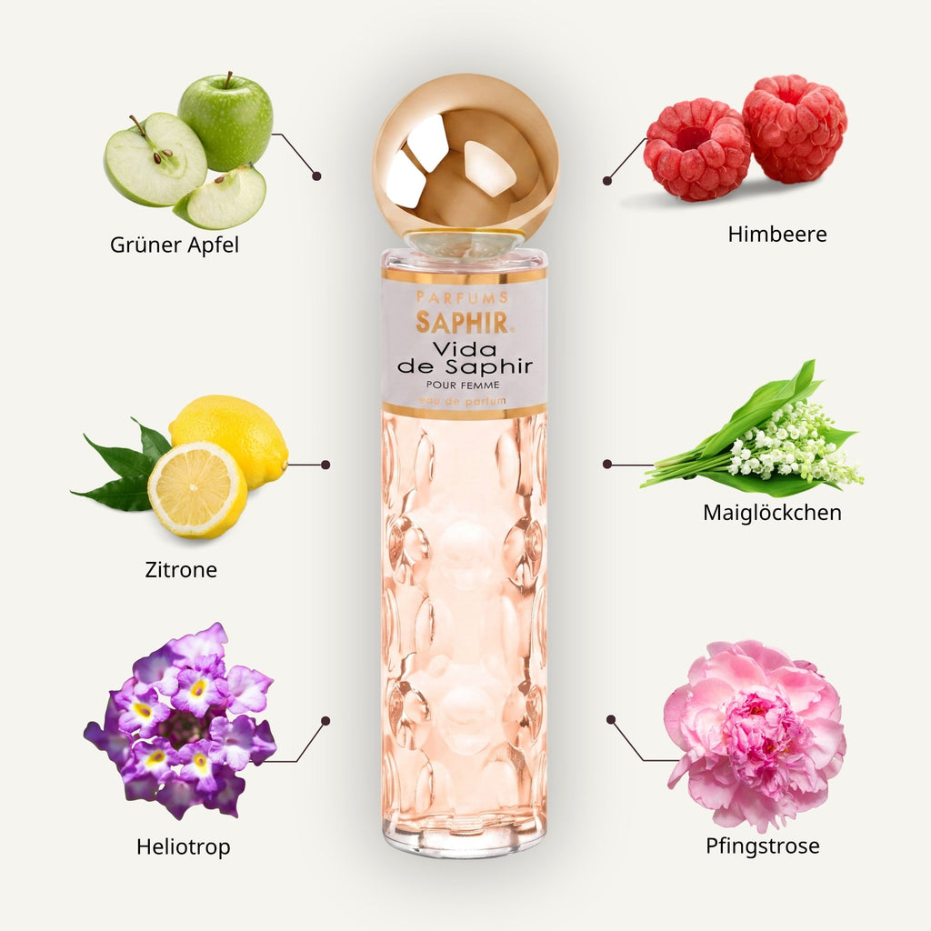 Saphir Parfums 30 ml Flakon. Der Duft Vida de Saphir mit Inhaltsstoffen.
