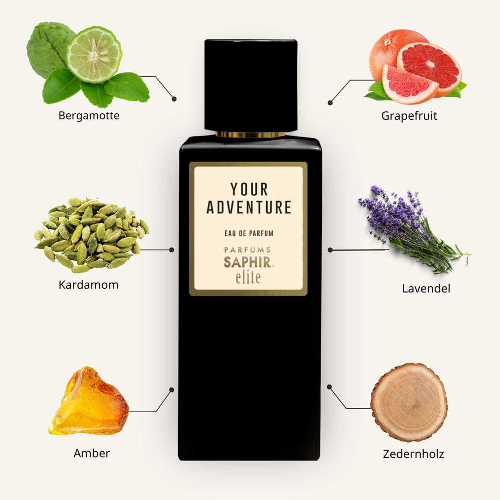Saphir Parfums Elite Flakon. Der Duft Santal Scarlet mit Inhaltsstoffen.